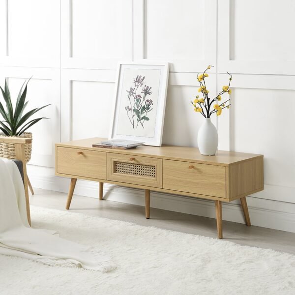 France Solid Wood Rattan 3-Drawer TV Unit - Image 2