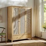 Classic Solid Wood Rattan Triple Wardrobe with 2-Drawers - Image 2