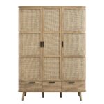 Curved Rattan Solid Wood Triple Wardrobe - Image 3
