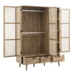 Curved Rattan Solid Wood Triple Wardrobe - Image 5