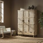 Curved Rattan Solid Wood Triple Wardrobe - Image 2
