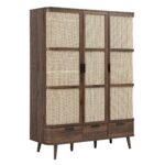 Curved Rattan Solid Wood Triple Wardrobe - Image 9