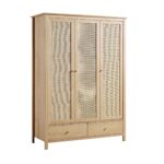 Classic Solid Wood Rattan Triple Wardrobe with 2-Drawers - Image 4