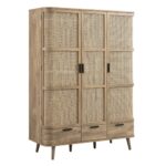 Curved Rattan Solid Wood Triple Wardrobe - Image 8