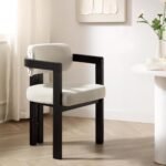 Curved Solid Wood Frame Upholstered Dining Chair