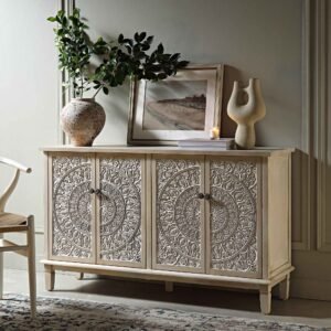 Cammy Whitewashed Carved Large Sideboard
