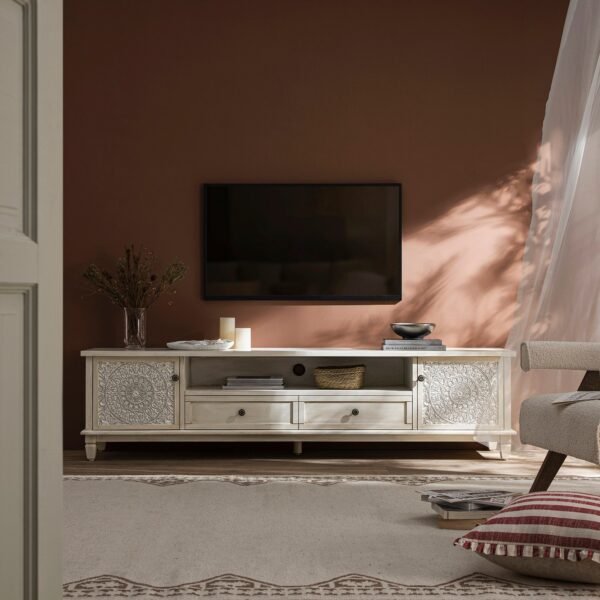 Cammy Whitewashed 200cm Wide TV Unit - Image 1