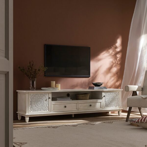 Cammy Whitewashed 200cm Wide TV Unit - Image 2