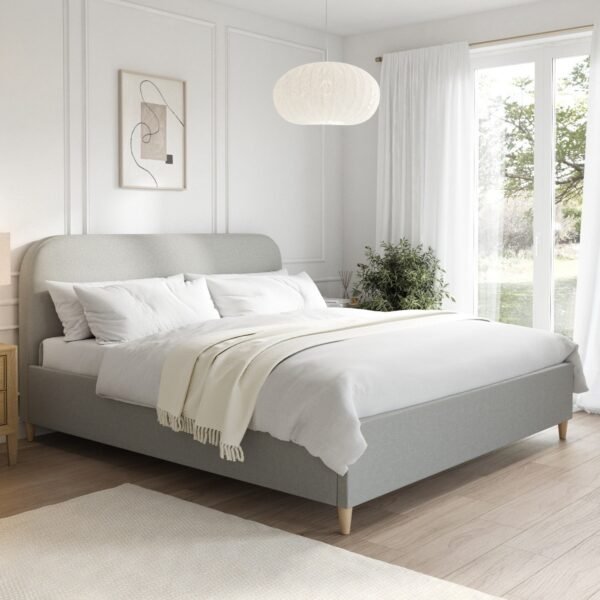 Nika Upholstered Bed Frame with Curved Headboard - Image 1