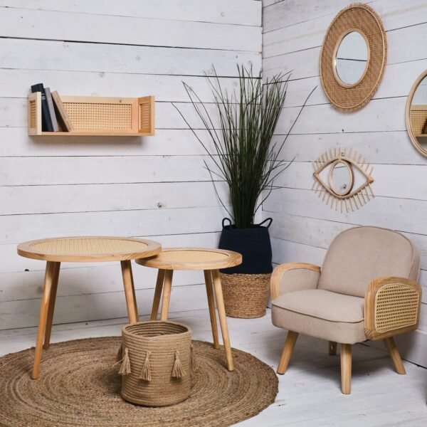 Dewa Solid Wood Rattan Side Table - Image 1