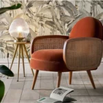 Para Upholstered and Rattan Solid Wood Armchair