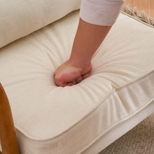Off-White Upholstered Linen Arm Chair - Image 8