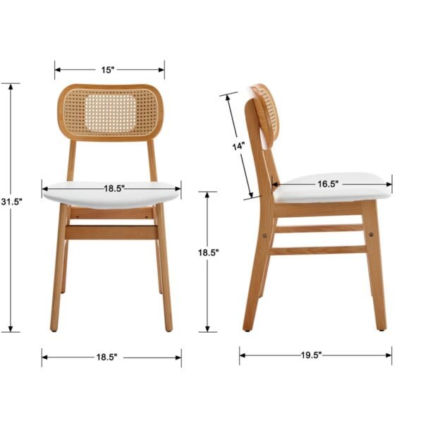 Dipa Upholstered Solid Wood Rattan Back Dining Chair - Image 7