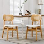 Dipa Upholstered Solid Wood Rattan Back Dining Chair