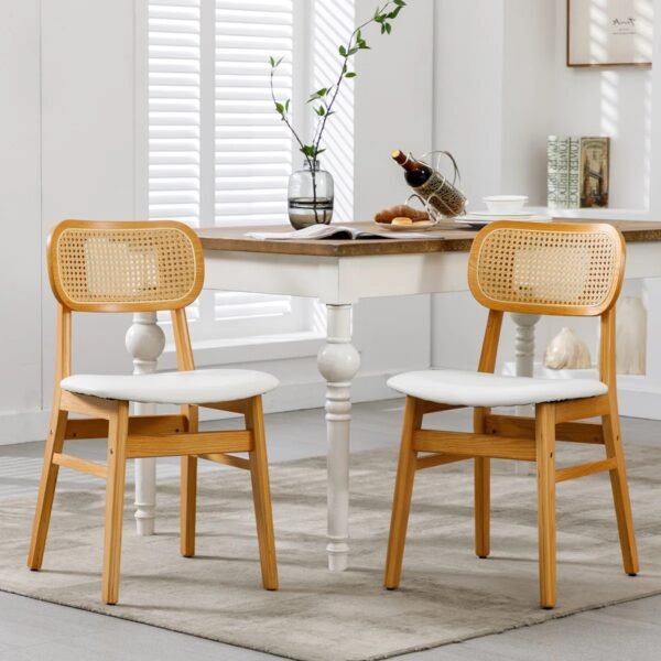 Dipa Upholstered Solid Wood Rattan Back Dining Chair - Image 1