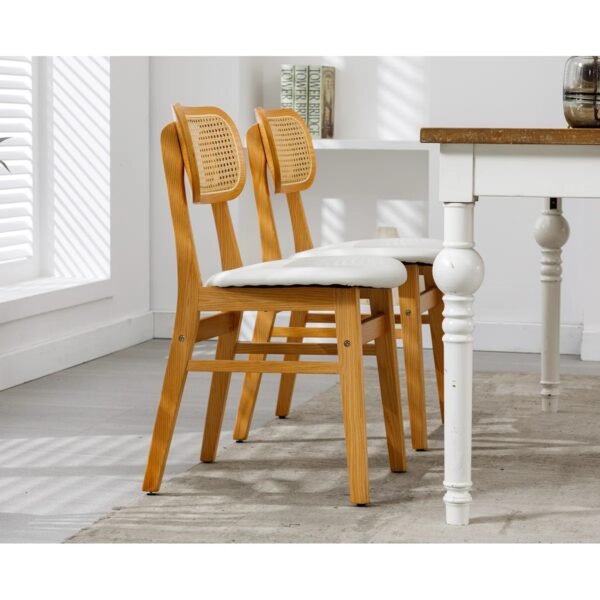 Dipa Upholstered Solid Wood Rattan Back Dining Chair - Image 6