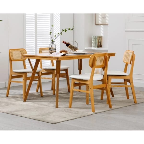 Dipa Upholstered Solid Wood Rattan Back Dining Chair - Image 5