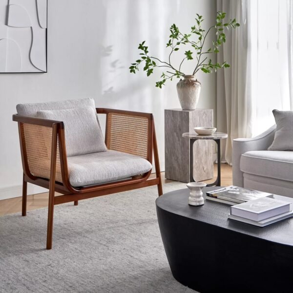 Keva Solid Wood Rattan Armchair - Image 1