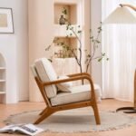 Off-White Upholstered Linen Arm Chair - Image 3