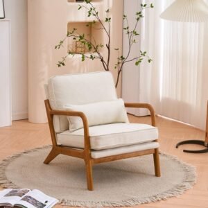 Off-White Upholstered Linen Arm Chair