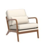 Off-White Upholstered Linen Arm Chair - Image 5