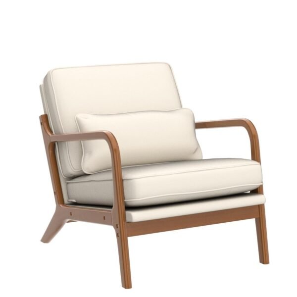 Off-White Upholstered Linen Arm Chair - Image 5