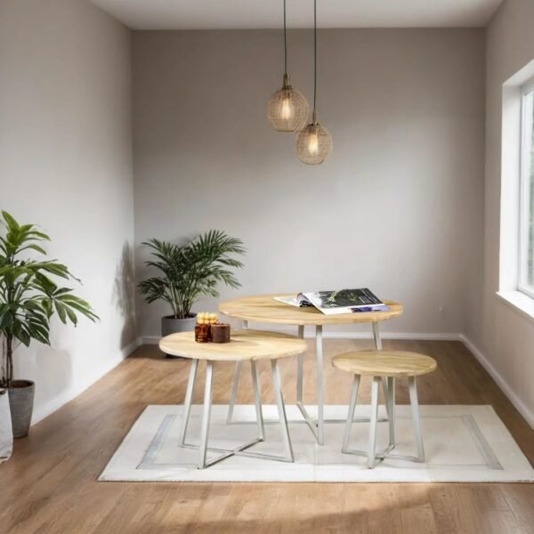 Biro Solid Wood Metal Round Coffee Table Set of 3 - Image 1
