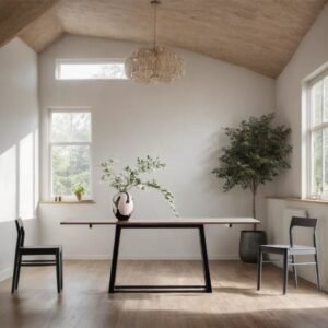Glen Solid Wood Metal Legs Dining Table