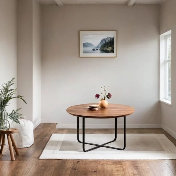 Jojo Scandinavian Solid Wood Metal Round Coffee Table - Image 2