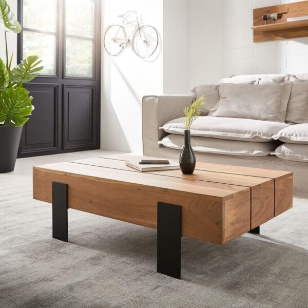 Adol Solid Wood Metal Coffee Table - Image 1