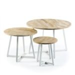 Biro Solid Wood Metal Round Coffee Table Set of 3 - Image 2