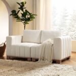 Dapi Beige Boucle 2-Seater Sofa With Wooden Base - Image 2