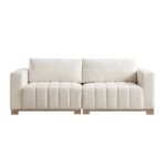 Dapi Beige Boucle 3-Seater Sofa With Wooden Base - Image 3