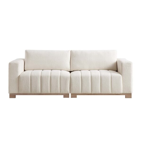 Dapi Beige Boucle 3-Seater Sofa With Wooden Base - Image 3