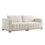 Dapi Beige Boucle 3-Seater Sofa With Wooden Base - Image 4