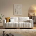 Dapi Beige Boucle 3-Seater Sofa With Wooden Base