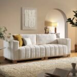 Dapi Beige Boucle 3-Seater Sofa With Wooden Base - Image 2