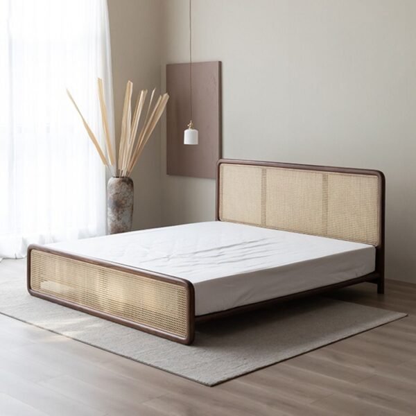 Zoka Classic Solid Wood Rattan Bed - Image 6