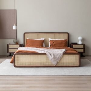 Zoka Classic Solid Wood Rattan Bed