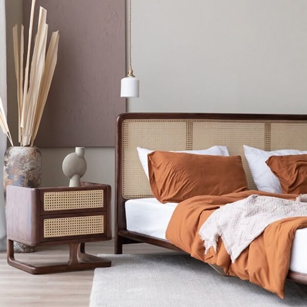 Zoka Classic Solid Wood Rattan Bed - Image 4