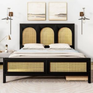 Nivo Solid Wood Rattan Platform Bed