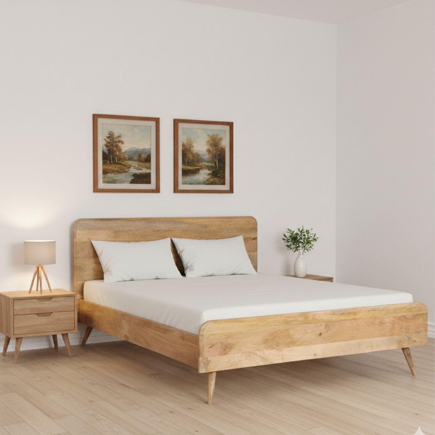1 Caya Solid Wood Retro Platform Bed - Image 1
