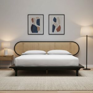 Kuro Solid Wood Rattan Platform Bed