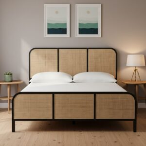 Sula Solid Wood Rattan Platform Bed